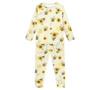 Coloranimal Cute Sunflower Bee Cartoon Girls Pajamas Set Winter Pjs Pyjamas Sleepwear Suit Soft Ligghtweight Long Sleeve Sleep Top and Trousers 7-8Years