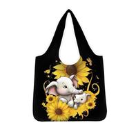 Coloranimal Elephant Reusable Grocery Bag Sunflower Elephant Cute Tote Bag with Handle for Women Ladies Large Foldable Shopping Bags