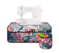 Coloranimal Fashion Hibiscus Hummingbird Sewing Mat Sewing Machine Pad with Pockets Muffling Mat Waterproof Protective Pad Storage for Table Household