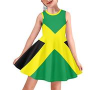 Coloranimal Jamaica Flag Girl Dress Kids Summer Clothing Short Sleeve Party Dresses for Little Girls for 9-10 Age