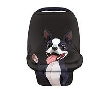 Coloranimal Kawaii Animal Boston Terrier Printed Universal Breastfeeding Nursing Cover with Multi-use Baby Car Seat Cover Canopy Soft Comfy Case Cover Seat Protector Infant Stroller/Shopper Cart