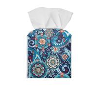 Coloranimal Mandala Hippie Flower Tissue Box Holder Leather Tissue Box Cover Square Facial Tissues Boxes Holder Decorative Napkin Covers Dispenser for Home Kitchen Bedroom Office Desk