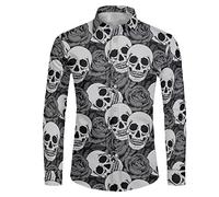 Coloranimal Men Long Sleeve Dress Shirt Skull Skeleton Button Down Dress Shirt for Work Sport-4XL