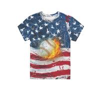 Coloranimal Patriotic USA American Flag 4th of July T-Shirt for Boys Ice Fire Baseball Ball Graphic Short Sleeve Kids Tee Tops for 7-8 Age