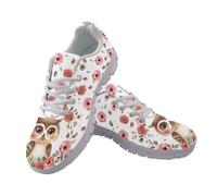 Coloranimal Pink Rose Owl Cartoon Slip On Trainers for Women Walking Running Shoes Lightweight Fashion Tennis Workout Gym Sports Travel Yoga Footwear