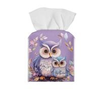 Coloranimal Purple Owl Print Tissue Box Cover Square Tissue Box Holder Waterproof Leather Facial Paper Organizer Dispenser Napkin Box Holder for Bathroom Home Car Nightstand Vanity Desk