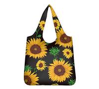 Coloranimal Sunflower Flower Printing Reusable Eco-Friendly Ladies Shopping Bag Cute Large Capacity Ladies Tote Bag Grocery Handbag for Female Recycle Gift Bag Lightweight Handbag