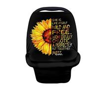 Coloranimal Sunflower Text Words Nursing Cover,Stretchy Soft Comfy Cover,Universal Fit Auto Protector Accessories Car Seat Cover Canopy,Yellow Flower Printed