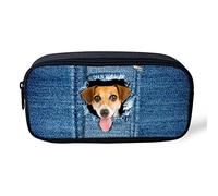 Coloranimal Trendy Denim Print Puppy Dog Blue Pen Pencil Case Bags for Girls