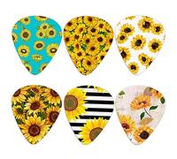 Coloranimal Unique Ukulele Picks & Bass Guitar Picks for Women & Men,Soft Sunflower Print 6 pcs Sets Basics Guitar Picks and Cute Celluloid Electric Plectrum Guitar Accessories