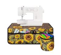Coloranimal Vintage Sunflower Print Sewing Machine Mad Carrying Pad Sewing Machine Muffling Mat with Small Cylinder and 4 Pockets Storage Bag Waterproof Home Decor