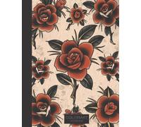 ColorArt Notebook: Large Traditional Tattoo Red Roses Edition Front Cover.: Squared Lines.100 Pag. 8x11