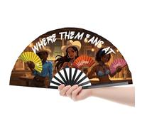 Where Them Fans at Clack Fan, Line Dance Popping Fan, Cowgirl Fan for Line Dancing, Western Hand Fans, Boots On The Ground, Large Festival Folding Fan, 26In