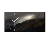 Coloray Canvas Clock - White Clock Hands - 60x30cm Modern Art Silent Non Ticking Decoration Wallart Living room Bedroom - Clouds mountain landscape
