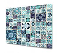 Coloray Glass Chopping Board 2X 11.8 x 20.5 inch / 2x30x52cm Cutting Board Splashback for Kitchen Worktop Tempered Safety Glass Protection - Beautiful Patchwork Blue and Grey