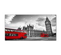 Coloray Splashback 39.37 x 19.68 inch / 100x50cm Cooker Protector Kitchen Glass Art Wall Picture Tempered Glass Kitchen Protection Glass Print - London Eye Red Buses