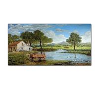 Coloray Splashback 39.37 x 19.68 inch / 100x50cm Kitchen Protection Glass Art Wall Picture Cooker Protector Kitchen Tempered Glass Glass Print - The Village Tree Mountain Landscape