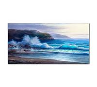 Coloray Splashback 47.24 x 23.62 inch / 120x60cm Cooker Protector Kitchen Glass Art Wall Picture Tempered Glass Kitchen Protection Glass Print - Coast Ocean Waves