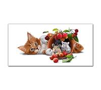 Coloray Splashback 47.24 x 23.62 inch / 120x60cm Cooker Protector Kitchen Glass Art Wall Picture Tempered Glass Kitchen Protection Glass Print - Animals Cat Rats Fruit