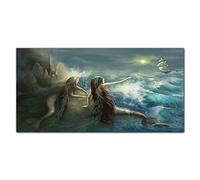 Coloray Splashback 47.24 x 23.62 inch / 120x60cm Cooker Protector Kitchen Glass Art Wall Picture Tempered Glass Kitchen Protection Glass Print - Sirens Ship Ocean Storm