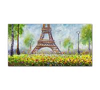 Coloray Splashback 47.24 x 23.62 inch / 120x60cm Cooker Protector Kitchen Glass Art Wall Picture Tempered Glass Kitchen Protection Glass Print - Flowers Eiffel Tower