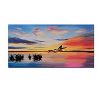 Coloray Splashback 47.24 x 23.62 inch / 120x60cm Glass Art Wall Picture Kitchen Glass Print Tempered Glass Cooker Protector Kitchen Protection - Lake Sunset Birds