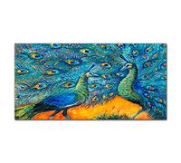 Coloray Splashback 47.24 x 23.62 inch / 120x60cm Kitchen Protection Glass Art Wall Picture Cooker Protector Kitchen Tempered Glass Glass Print - Animals Birds Peacocks