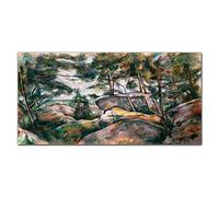 Coloray Splashback Glass Print 39.37 x 19.68 inch / 100x50cm Tempered Glass Kitchen Kitchen Protection Cooker Protector Glass Art Wall Picture - Rocks In The Forest Cézanne