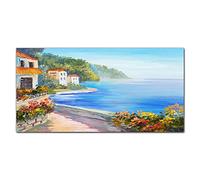 Coloray Splashback Glass Print 47.24 x 23.62 inch / 120x60cm Tempered Glass Kitchen Kitchen Protection Cooker Protector Glass Art Wall Picture - Coast Sea Sky Flowers