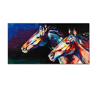 Coloray Splashback Glass Print 55.12 x 27.56 inch / 140x70cm Tempered Glass Kitchen Kitchen Protection Cooker Protector Glass Art Wall Picture - Animals Horses
