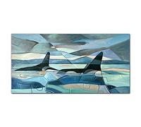 Coloray Splashback Kitchen 39.37 x 19.68 inch / 100x50cm Glass Print Glass Art Wall Picture Tempered Glass Cooker Protector Kitchen Protection - Animal Whale