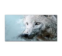 Coloray Splashback Tempered Glass 39.37 x 19.68 inch / 100x50cm Glass Print Kitchen Protection Kitchen Glass Art Wall Picture Cooker Protector - Wild Animal Wolf