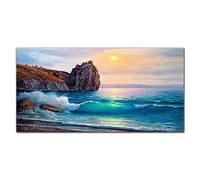 Coloray Splashback Tempered Glass 39.37 x 19.68 inch / 100x50cm Glass Print Kitchen Protection Kitchen Glass Art Wall Picture Cooker Protector - Painting The Ocean Coast