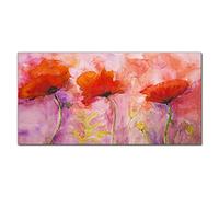 Coloray Splashback Tempered Glass 39.37 x 19.68 inch / 100x50cm Glass Print Kitchen Protection Kitchen Glass Art Wall Picture Cooker Protector - Flowers Red Poppies