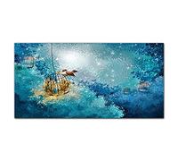 Coloray Splashback Tempered Glass 47.24 x 23.62 inch / 120x60cm Glass Print Kitchen Kitchen Protection Cooker Protector Glass Art Wall Picture - Animals Birds Cage Bushes