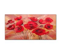 Coloray Splashback Tempered Glass 47.24 x 23.62 inch / 120x60cm Glass Print Kitchen Protection Kitchen Glass Art Wall Picture Cooker Protector - Flowers Red Poppies