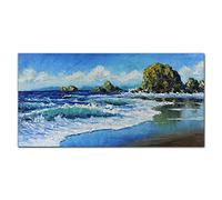 Coloray Splashback Tempered Glass 55.12 x 27.56 inch / 140x70cm Glass Print Kitchen Kitchen Protection Cooker Protector Glass Art Wall Picture - Sea Waves Coast