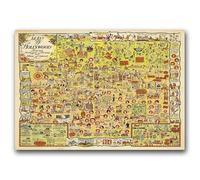 Coloray Vintage Posteria Unframed Canvas Poster A2: 23.39 x 16.54 inch | 60x40 cm Art Print For Bedroom Room Decor Wall Decoration - Old Map of Hollywood Los Angeles