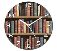 Coloray Wall Clock ⌀ 11.8 inch / ⌀ 30 cm - Black Hands - Wallclock Decoration Kitchen Living Room Bedroom Silent Mechanism Modern - Old Books library book story shelf literature paper