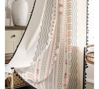 ColorBird Boho Curtains for Bedroom, 2 Panels 63 inch Semi Blackout Living Room Darkening Curtains, Geometric Tribal Fall Cotton Linen Curtains Rod Pocket Orange Drapes for Doorways Closet