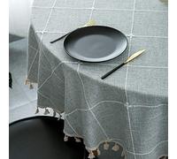 ColorBird Round Tablecloth 70 Inch Plaid Cotton Linen Dust-Proof Solid Embroidery Lattice Tablecloth Gray Table Cover for Kitchen Dinning