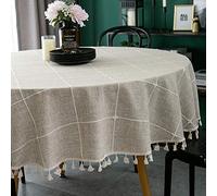 ColorBird Solid Embroidery Lattice Tablecloth Cotton Linen Dust-Proof Table Cover for Kitchen Dinning 70 Inch Round Table Cloth Linen