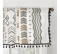 ColorBird Window Valance Boho Cotton Linen Short Curtain Semi-Blackout with Black Bordered Tassel Rod Pocket 1 Panel Window Topper for Kitchen Living Room Bedroom (59" W x 18" L, Geometric)