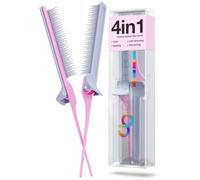 COLORBOW ColorBow Rat Tail Teasing Clip Comb (2 Pack) Hair Straightener Comb - Flat Iron Comb - Straightening Comb - Hair Coloring Pink / Gray