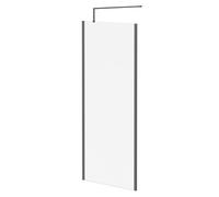 Colore 10mm Clear Glass Walk In Shower Screen including Wall Channel with End Profile and Support Bar | Gunmetal Grey | Glass/Aluminium | 2000mm x 900mm