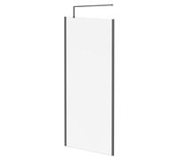 Colore 10mm Clear Glass Walk In Shower Screen including Wall Channel with End Profile and Support Bar | Gunmetal Grey | Glass/Aluminium | 2000mm x 1000mm