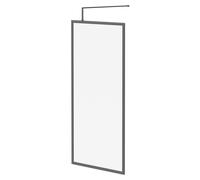 Colore 8mm Clear Glass Fully Framed Walk In Shower Screen including Wall Channel and Support Bar | Gunmetal Grey | Glass/Aluminium | 1850mm x 900mm