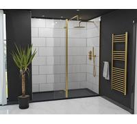 Colore 8mm Clear Glass Walk In Hinged Return Shower Screen | Brushed Brass | Glass/Aluminium | 1850mm x 300mm