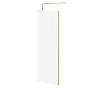 Colore 8mm Clear Glass Walk In Shower Screen including Wall Channel and Support Bar | Brushed Brass | Glass/Aluminium | 1850mm x 760mm
