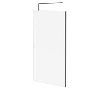 Colore 8mm Clear Glass Walk In Shower Screen including Wall Channel and Support Bar | Gunmetal Grey | Glass/Aluminium | 1850mm x 1100mm